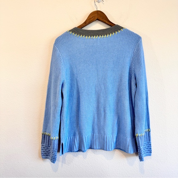 Coastal Preppy Textured V-Neck Sweater NIC+ZOE Blue Tipped Knit Cottagecore Chic - Picture 11 of 12